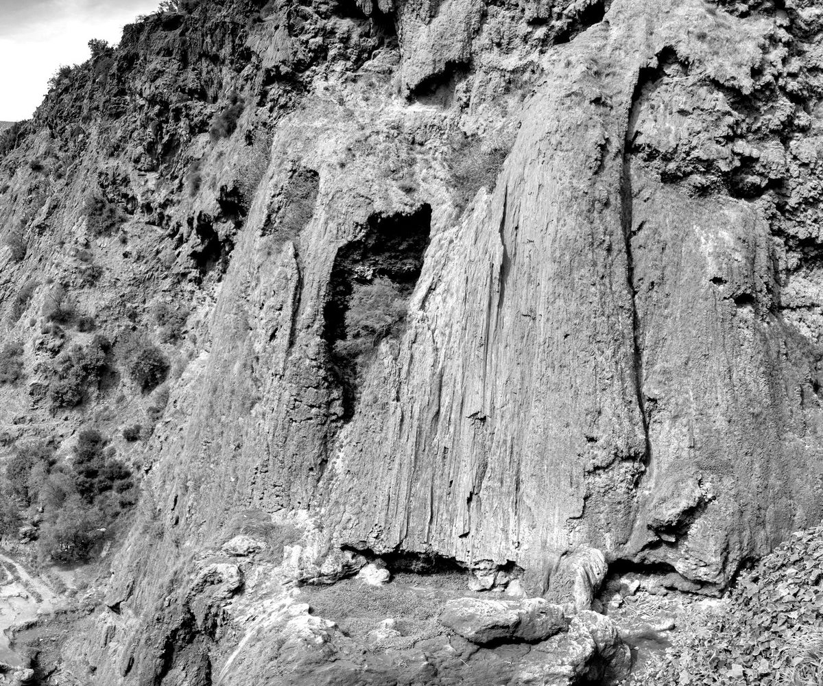 Rock face in the Atlas Mountains, Morocco, in black and white